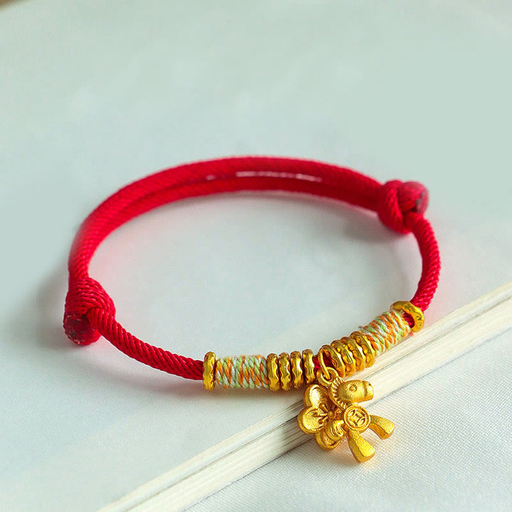 Buddha Stones, Jahr des Pferdes, Blumenanhänger, rote Schnur, handgefertigtes Armband - image 2