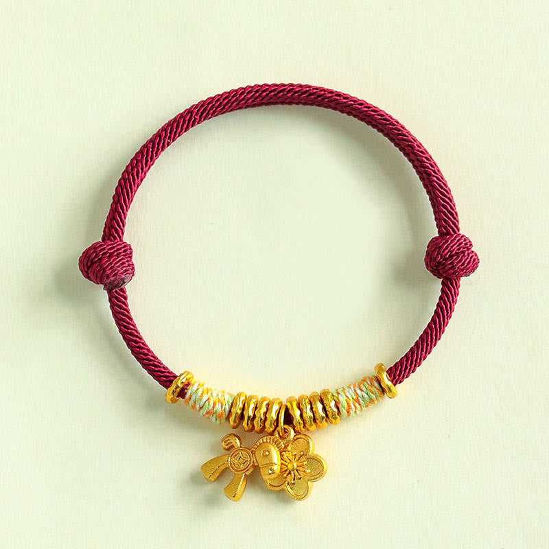 Buddha Stones, Jahr des Pferdes, Blumenanhänger, rote Schnur, handgefertigtes Armband - Dunkelrote Schnur (Handgelenkumfang: 15-19 cm) - image 8