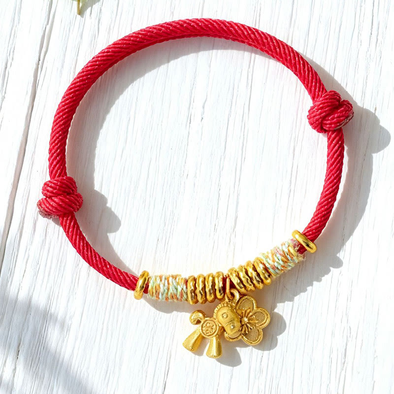 Buddha Stones, Jahr des Pferdes, Blumenanhänger, rote Schnur, handgefertigtes Armband - image 5
