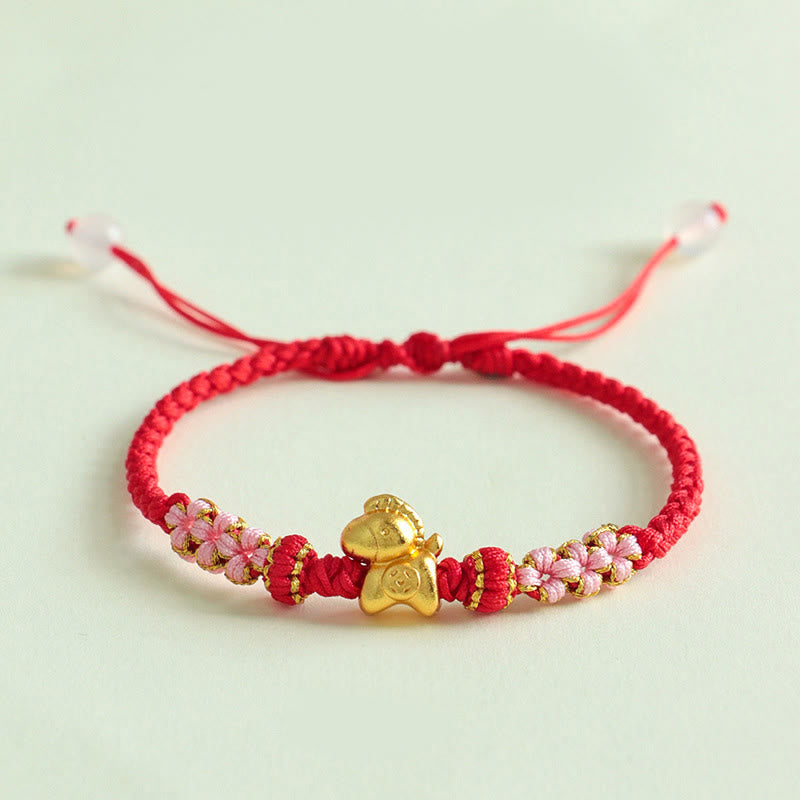 Buddha Stones ​​Jahr des Pferdes Mehrfarbiges Armband mit Pfirsichblütenknoten und rotem Faden - Rotes Band (Handgelenkumfang: 15-19 cm) - image 1