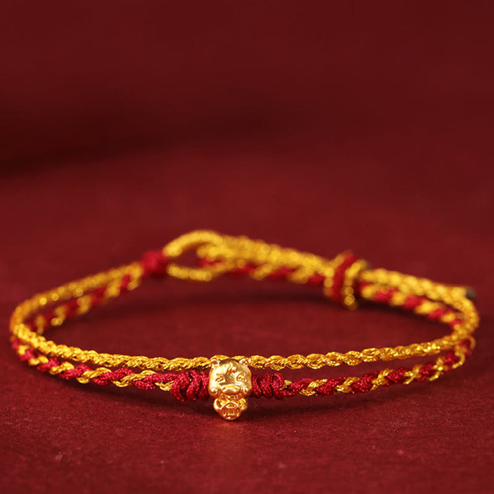 Buddha Stones, 999er Goldperlen, Jahr des Pferdes, doppelt gewickeltes goldrotes Armband - 999 Goldpferd - image 0