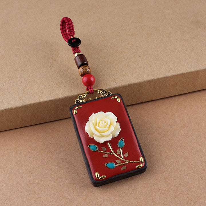 Buddha Stones, Ebenholzblume, Koi-Fisch, Fu-Zeichen-Knopf, Seil-Schlüsselanhänger - Rotes Knopfseil - Rose - image 14