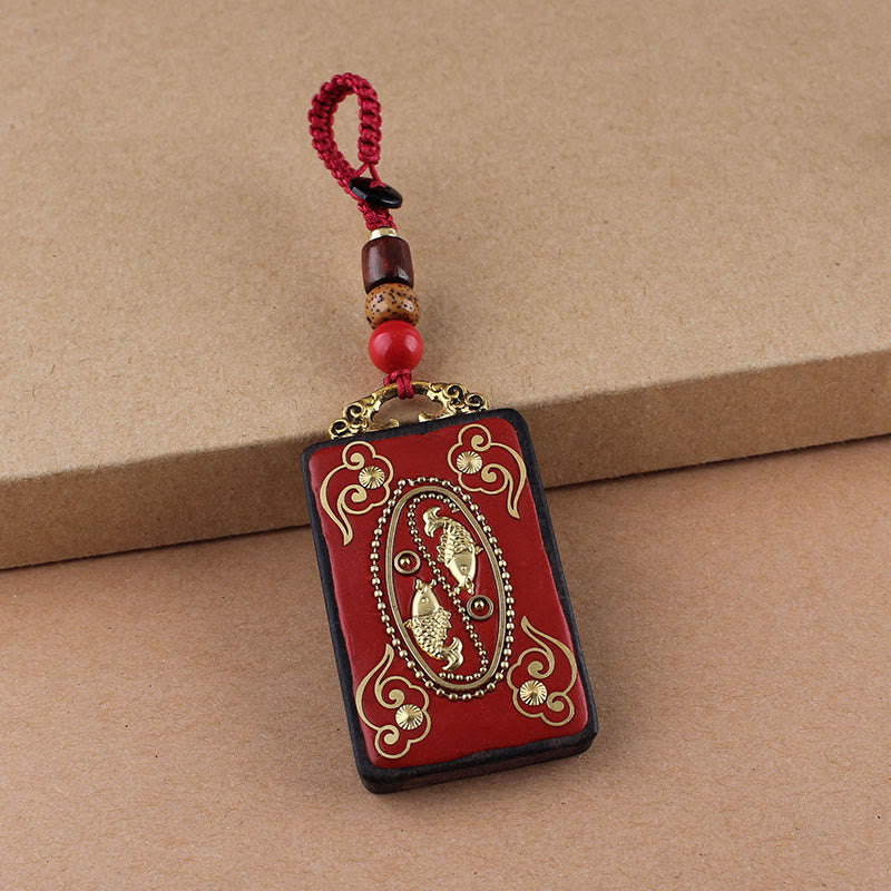 Buddha Stones, Ebenholzblume, Koi-Fisch, Fu-Zeichen-Knopf, Seil-Schlüsselanhänger - Rotes Knopfseil - Koi-Karpfen - image 15