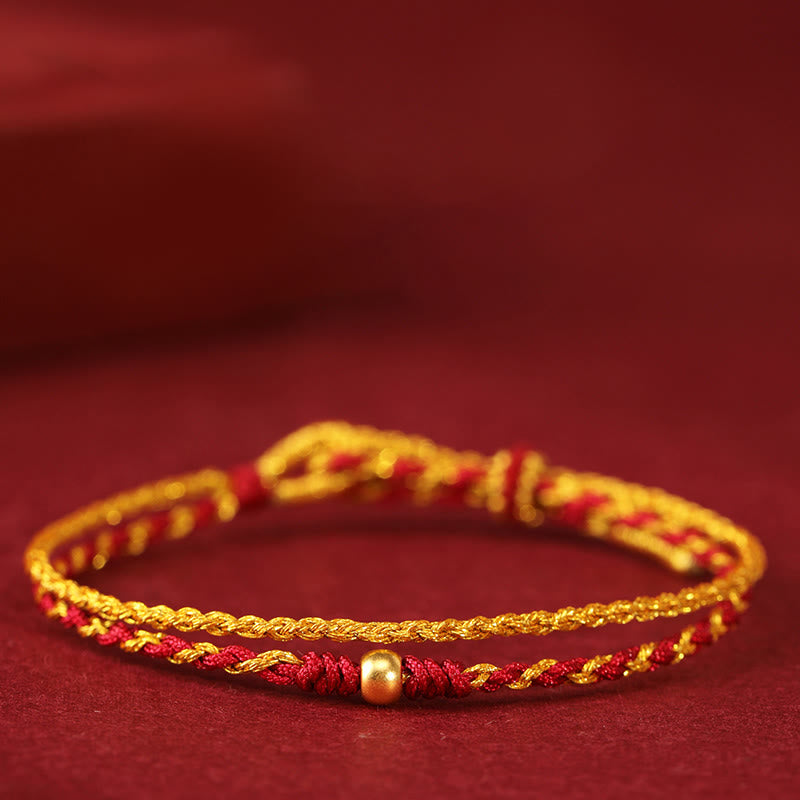 Buddha Stones, 999er Goldperlen, Kupfermünze, doppelt gewickeltes, goldrotes, geflochtenes Armband - Einzelne Perle aus 999er Gold - image 0