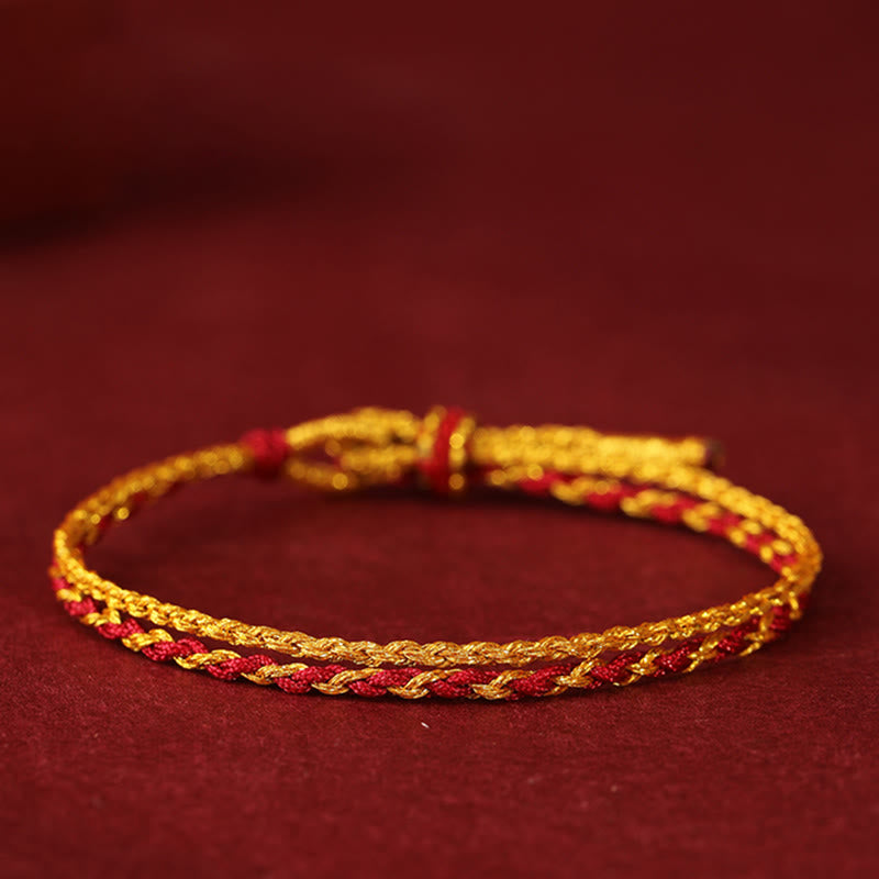Buddha Stones, 999er Goldperlen, Kupfermünze, doppelt gewickeltes, goldrotes, geflochtenes Armband - image 1