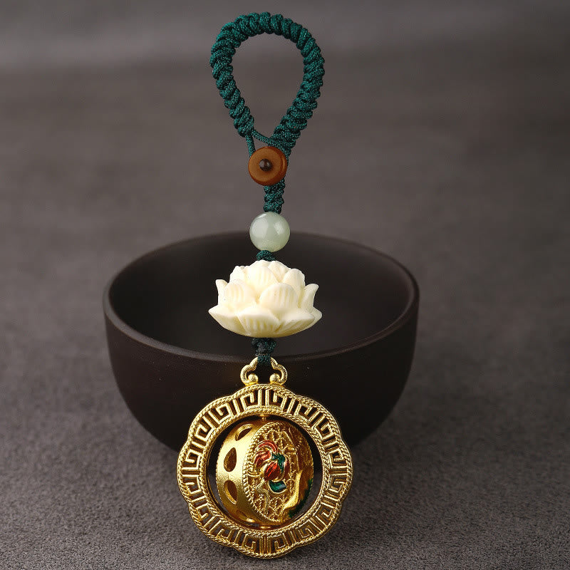 Buddha Stones, Bodhi-Samen, Lotus-Hetian-Jade-Perle, drehbarer Friedens-Schlüsselanhänger aus Kupfer - image 2
