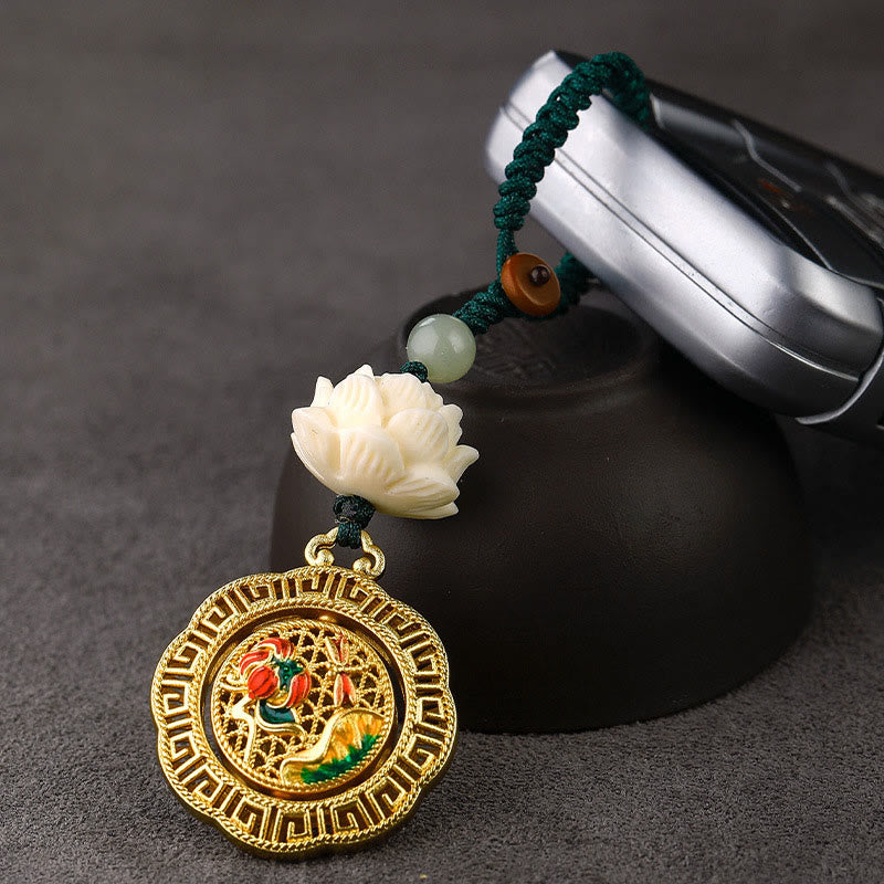 Buddha Stones, Bodhi-Samen, Lotus-Hetian-Jade-Perle, drehbarer Friedens-Schlüsselanhänger aus Kupfer - image 4