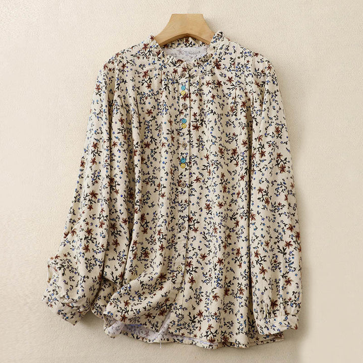 Buddha Stones ​​Herbstblumenmuster, Knopfleiste, Langarmshirt aus Baumwolle für Damen - Maisfäden - US12, UK/AU16, EU44 (2XL) - image 7