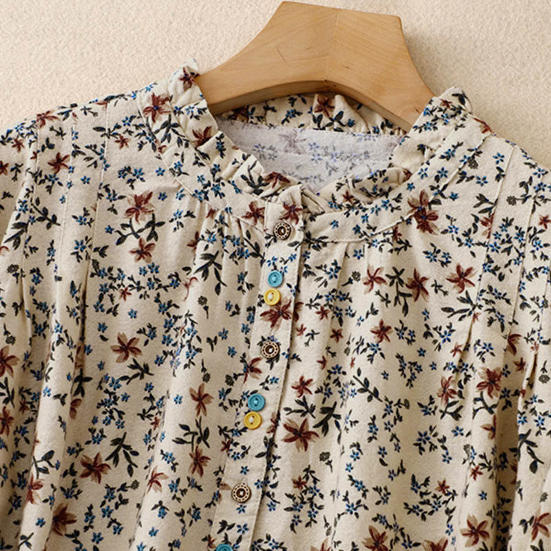 Buddha Stones ​​Herbstblumenmuster, Knopfleiste, Langarmshirt aus Baumwolle für Damen - image 9