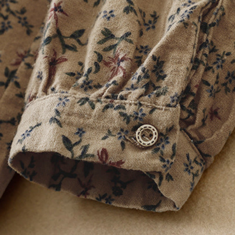 Buddha Stones ​​Herbstblumenmuster, Knopfleiste, Langarmshirt aus Baumwolle für Damen - image 22
