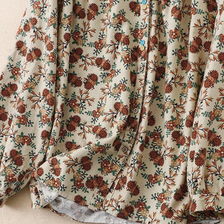 Buddha Stones ​​Herbstblumenmuster, Knopfleiste, Langarmshirt aus Baumwolle für Damen - image 3