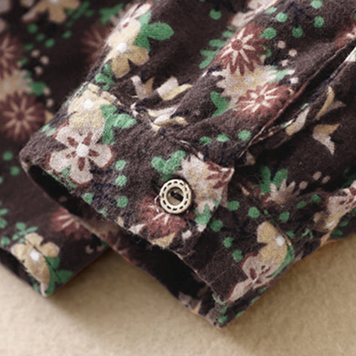 Buddha Stones ​​Herbstblumenmuster, Knopfleiste, Langarmshirt aus Baumwolle für Damen - image 27