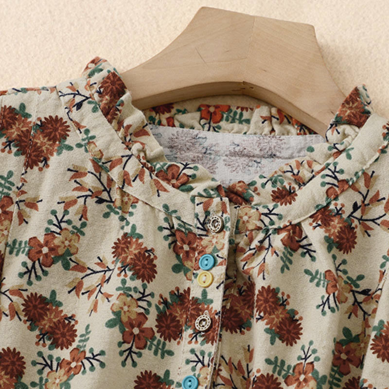 Buddha Stones ​​Herbstblumenmuster, Knopfleiste, Langarmshirt aus Baumwolle für Damen - image 2