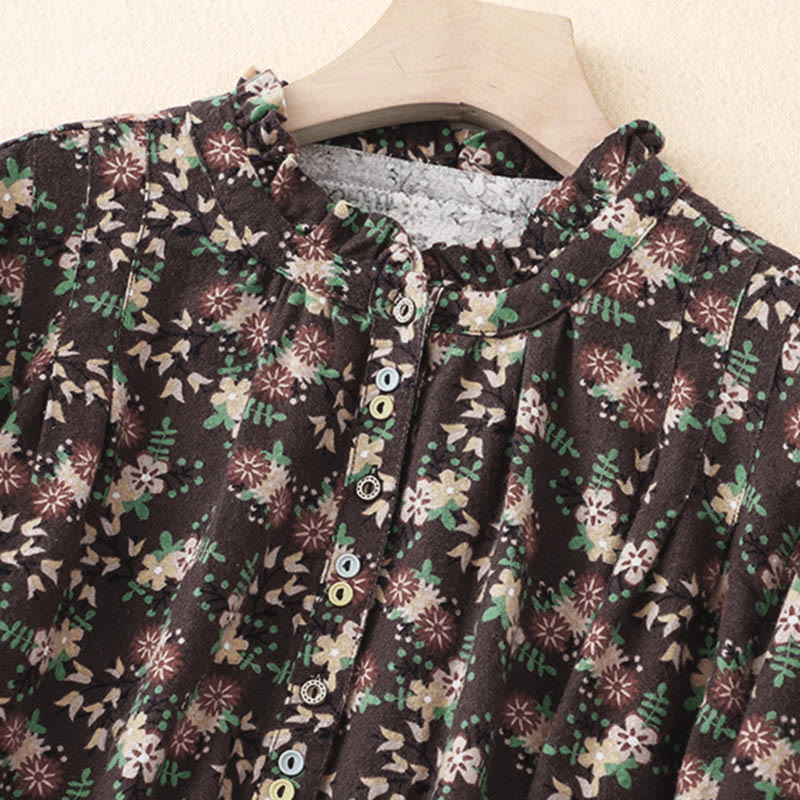 Buddha Stones ​​Herbstblumenmuster, Knopfleiste, Langarmshirt aus Baumwolle für Damen - image 24