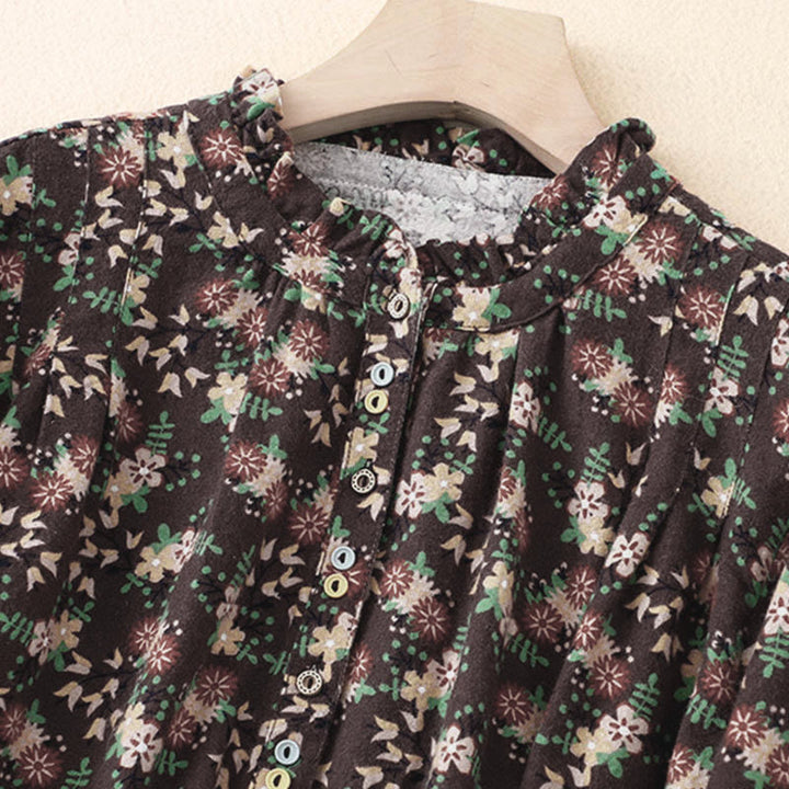 Buddha Stones ​​Herbstblumenmuster, Knopfleiste, Langarmshirt aus Baumwolle für Damen - image 24