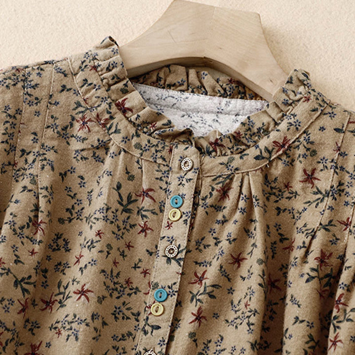 Buddha Stones ​​Herbstblumenmuster, Knopfleiste, Langarmshirt aus Baumwolle für Damen - image 18