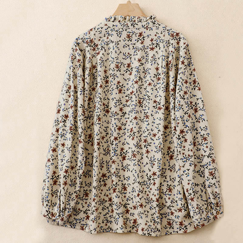 Buddha Stones ​​Herbstblumenmuster, Knopfleiste, Langarmshirt aus Baumwolle für Damen - image 8