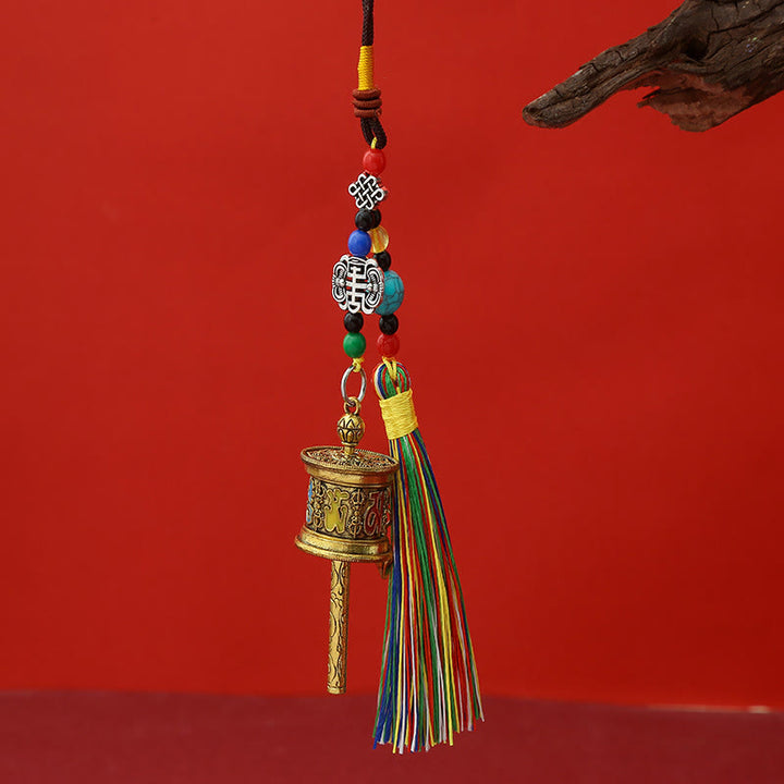 Buddha Stones, Gebetsmühle, Om Mani Padme Hum, bunte Quasten, Reinheits-Schlüsselanhänger - Antikgold - image 0