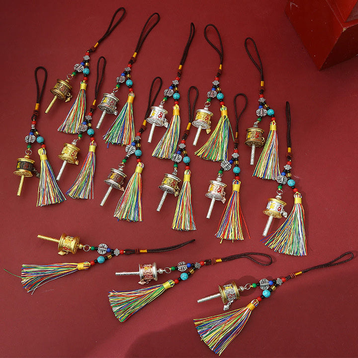 Buddha Stones, Gebetsmühle, Om Mani Padme Hum, bunte Quasten, Reinheits-Schlüsselanhänger - image 15