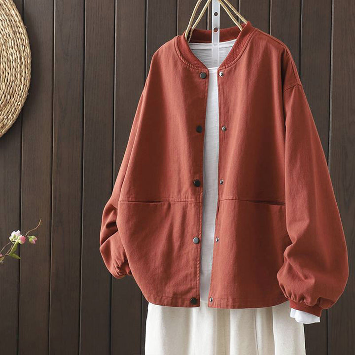 Buddha Stones Herbst-Damenjacke mit langen Ärmeln, Knopfleiste und Taschen - Tomate - US14, UK/AU18, EU46 (2XL) - image 0