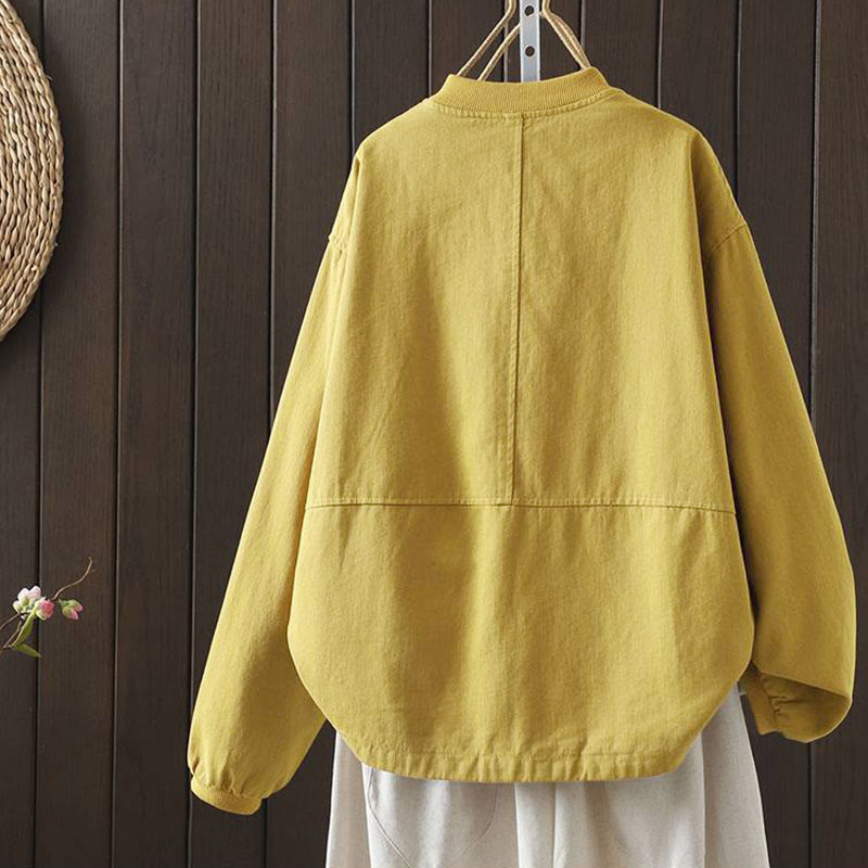 Buddha Stones Herbst-Baumwolljacke mit Knöpfen, langen Ärmeln und Taschen für Damen - image 8