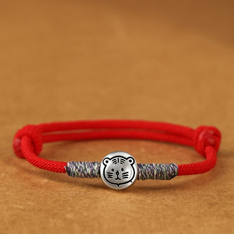 Buddha Stones, 999er Sterlingsilber, Jahr des Pferdes, Chinesisches Tierkreiszeichen, geflochtenes Glücksarmband - Tiger Red String - 19-23 cm - image 31