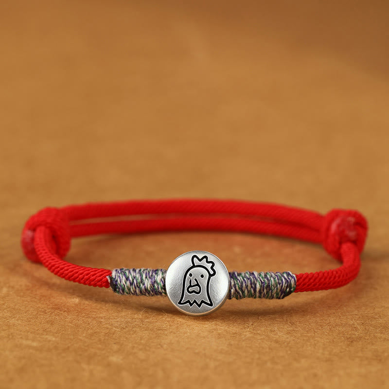 Buddha Stones, 999er Sterlingsilber, Jahr des Pferdes, Chinesisches Tierkreiszeichen, geflochtenes Glücksarmband - Rooster Red String - 19-23 cm - image 40