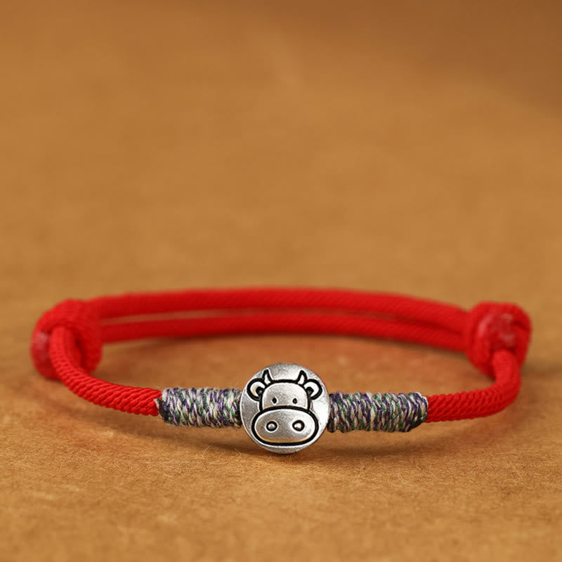 Buddha Stones, 999er Sterlingsilber, Jahr des Pferdes, Chinesisches Tierkreiszeichen, geflochtenes Glücksarmband - Ox Red String - 19-23 cm - image 30