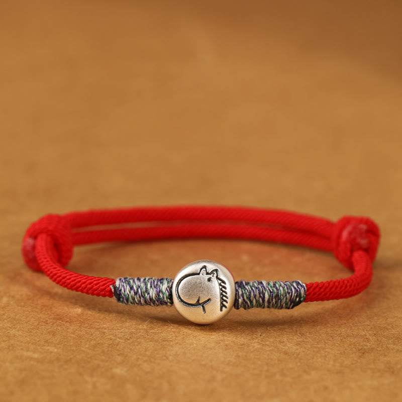 Buddha Stones, 999er Sterlingsilber, Jahr des Pferdes, Chinesisches Tierkreiszeichen, geflochtenes Glücksarmband - Pferderote Schnur - 19-23 cm - image 35