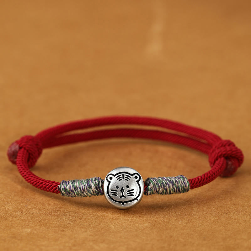 Buddha Stones, 999er Sterlingsilber, Jahr des Pferdes, Chinesisches Tierkreiszeichen, geflochtenes Glücksarmband - Tiger Darkred String - 19-23 cm - image 20
