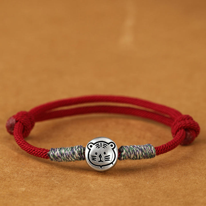 Buddha Stones, 999er Sterlingsilber, Jahr des Pferdes, Chinesisches Tierkreiszeichen, geflochtenes Glücksarmband - Tiger Darkred String - 19-23 cm - image 20