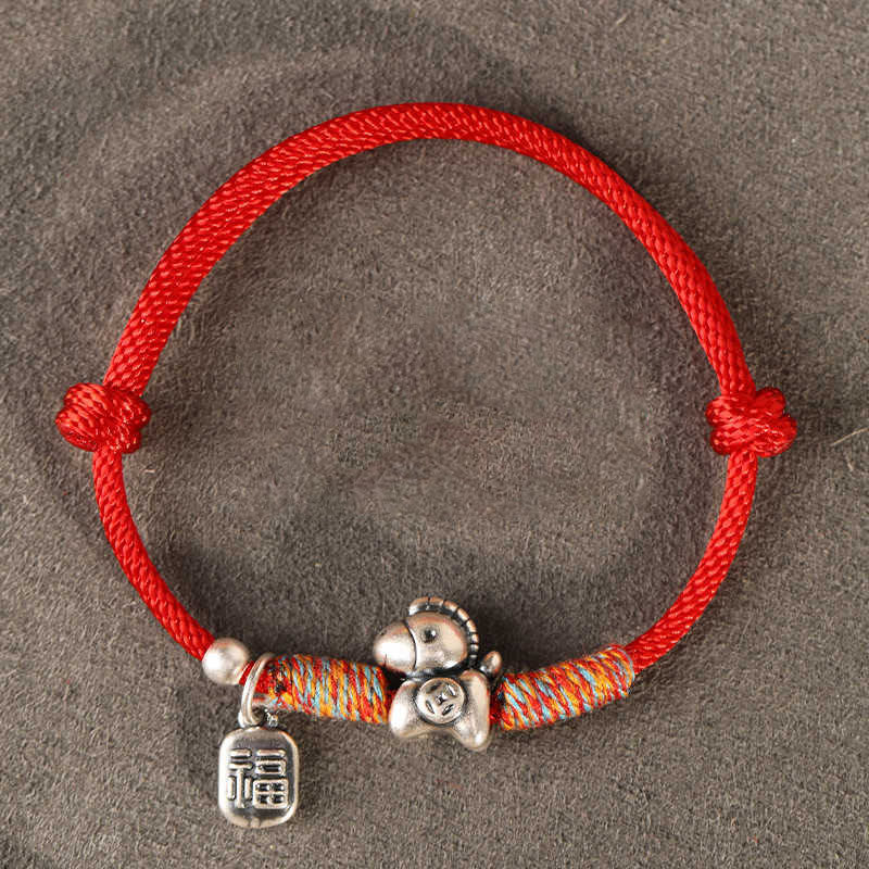 Buddha Stones, 999 Sterling Silber, Jahr des Pferdes, Fu-Zeichen-Anhänger, geflochtenes Glücksarmband - Rotes Band (Handgelenkumfang: 14-18 cm) - image 19