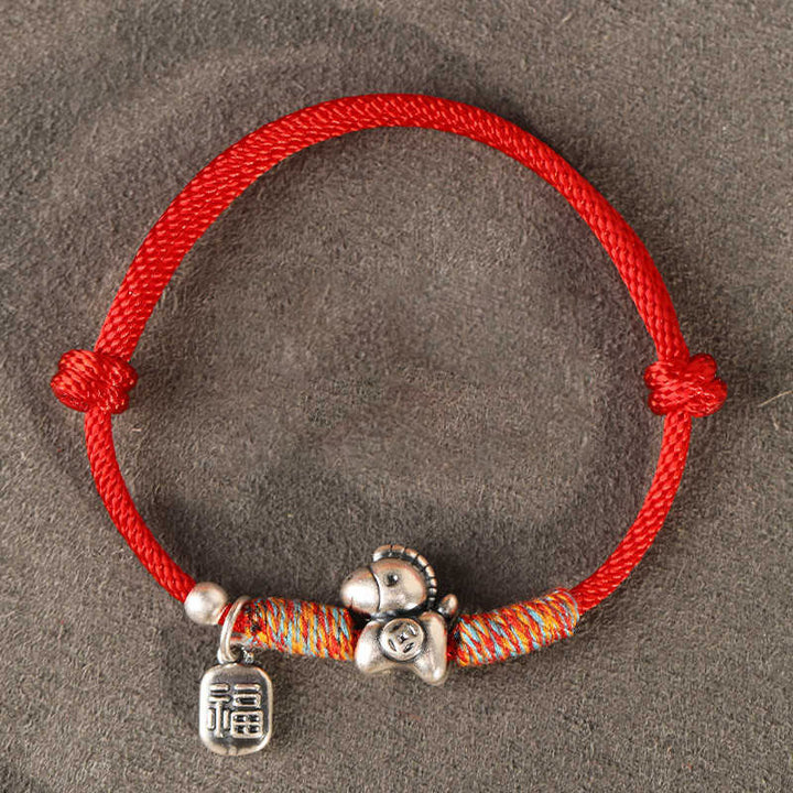 Buddha Stones, 999 Sterling Silber, Jahr des Pferdes, Fu-Zeichen-Anhänger, geflochtenes Glücksarmband - Rotes Band (Handgelenkumfang: 14-18 cm) - image 19