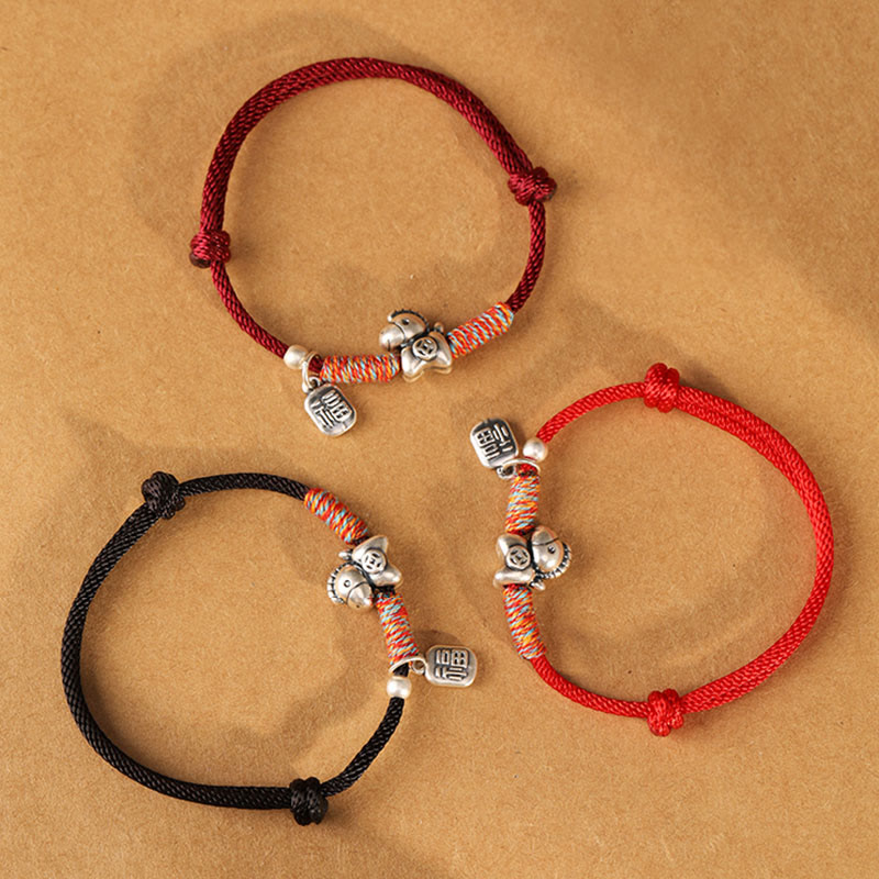 Buddha Stones, 999 Sterling Silber, Jahr des Pferdes, Fu-Zeichen-Anhänger, geflochtenes Glücksarmband - image 20