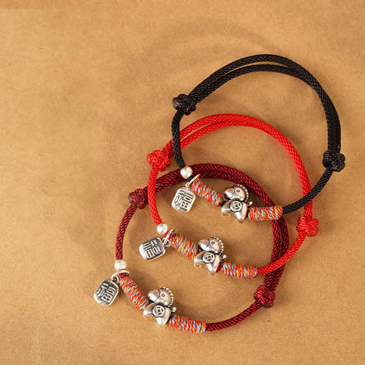 Buddha Stones, 999 Sterling Silber, Jahr des Pferdes, Fu-Zeichen-Anhänger, geflochtenes Glücksarmband - image 21