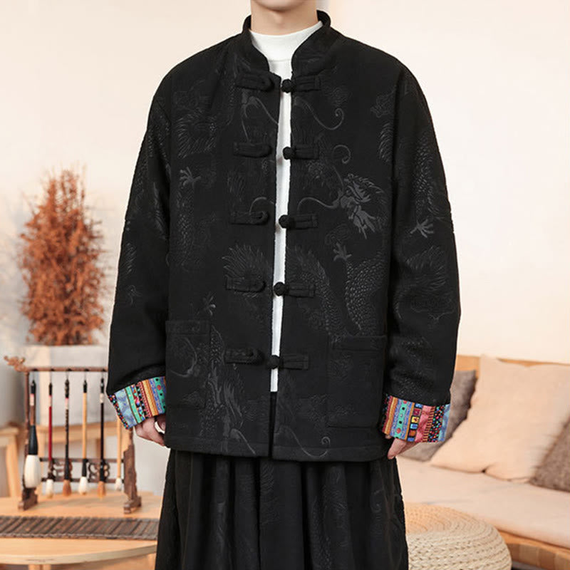Buddha Stones 2-teiliger Herbst-Winter Herren Tang Anzug Drachenfroschknopf Baumwolle Langarm Jacke und Hose Set - image 8