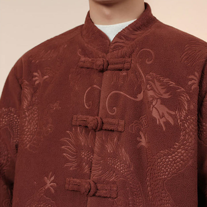 Buddha Stones 2-teiliger Herbst-Winter Herren Tang Anzug Drachenfroschknopf Baumwolle Langarm Jacke und Hose Set - image 18