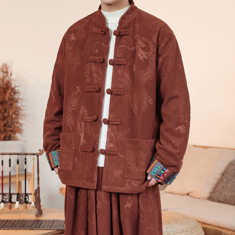 Buddha Stones 2-teiliger Herbst-Winter Herren Tang Anzug Drachenfroschknopf Baumwolle Langarm Jacke und Hose Set - image 17