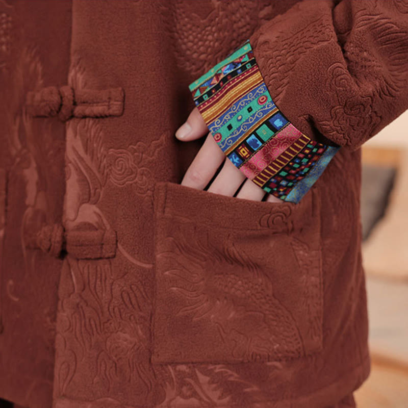 Buddha Stones 2-teiliger Herbst-Winter Herren Tang Anzug Drachenfroschknopf Baumwolle Langarm Jacke und Hose Set - image 19