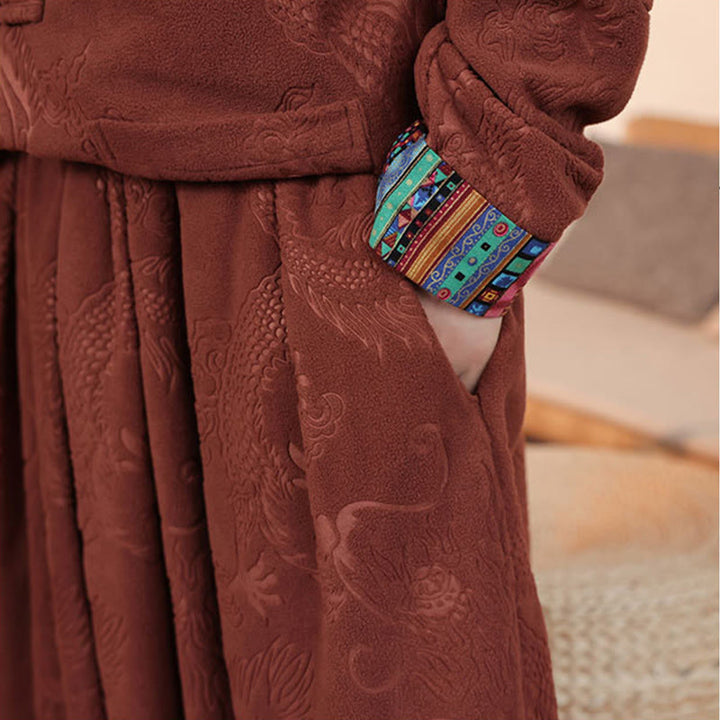 Buddha Stones 2-teiliger Herbst-Winter Herren Tang Anzug Drachenfroschknopf Baumwolle Langarm Jacke und Hose Set - image 20