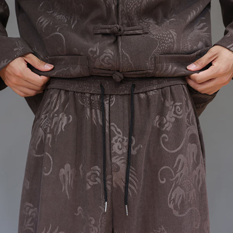 Buddha Stones 2-teiliger Herbst/Winter Herren Tang Anzug Drachenfrosch-Knopf Baumwollcord Langarm Jacke Hosenset mit Taschen - image 10