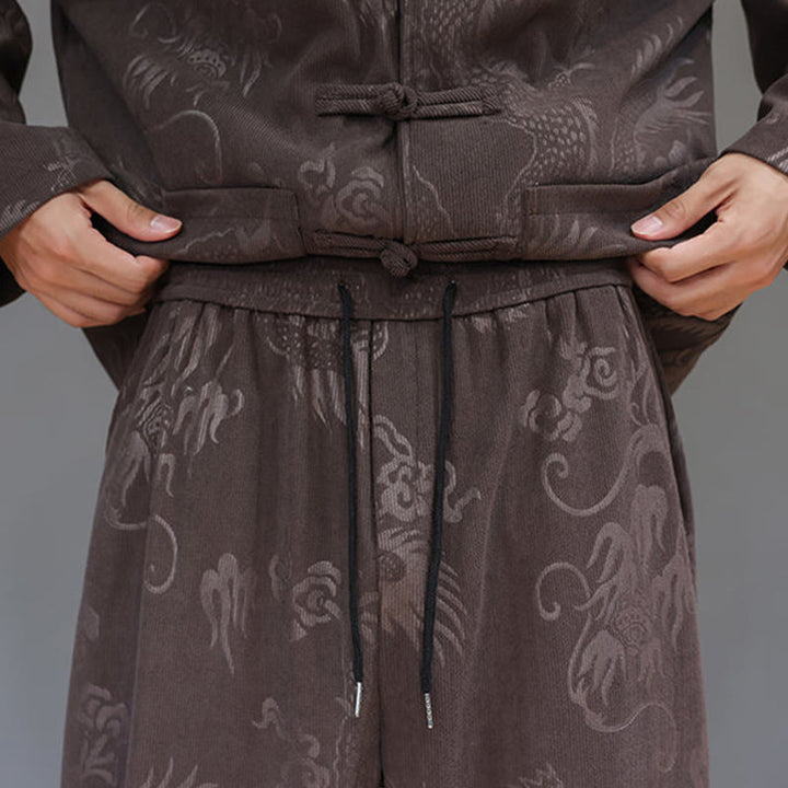 Buddha Stones 2-teiliger Herbst/Winter Herren Tang Anzug Drachenfrosch-Knopf Baumwollcord Langarm Jacke Hosenset mit Taschen - image 10