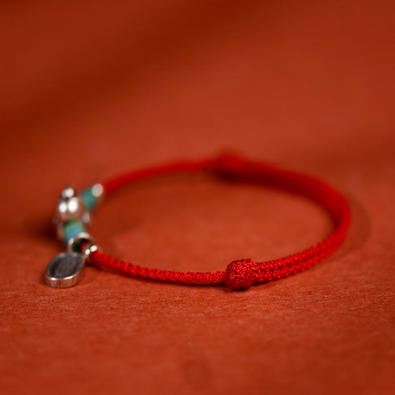 Buddha Stones, 999 Sterling Silber, Jahr des Pferdes, 925 Sterling Silber, Friedens- und Freude-Anhänger, geflochtenes Glücksarmband/Fußkettchen - image 1