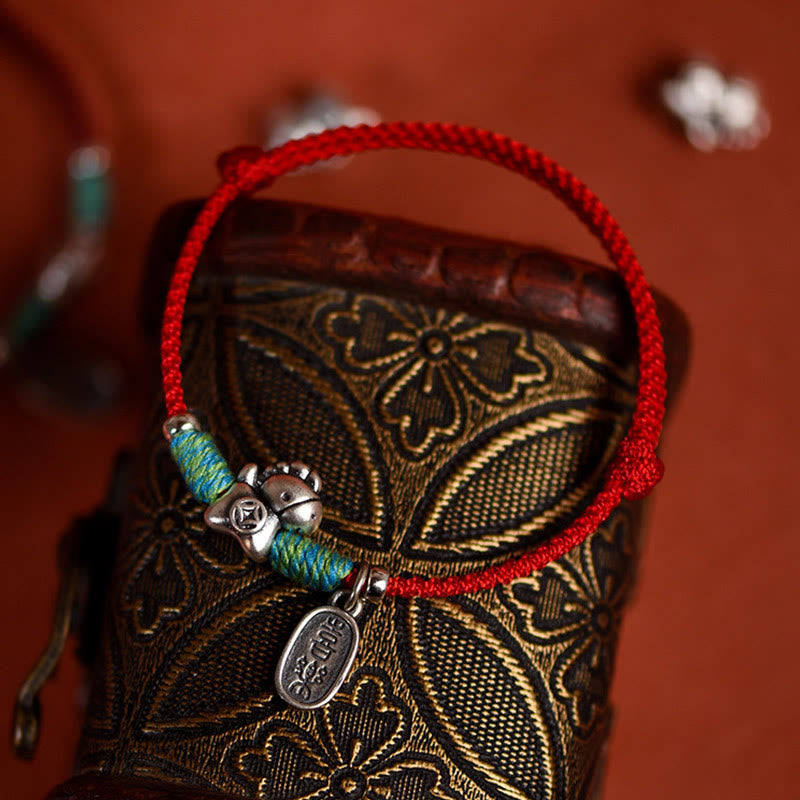 Buddha Stones, 999 Sterling Silber, Jahr des Pferdes, 925 Sterling Silber, Friedens- und Freude-Anhänger, geflochtenes Glücksarmband/Fußkettchen - image 4