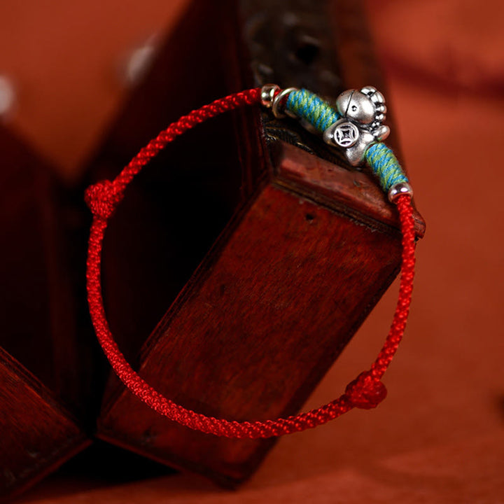 Buddha Stones, 999 Sterling Silber, Jahr des Pferdes, 925 Sterling Silber, Friedens- und Freude-Anhänger, geflochtenes Glücksarmband/Fußkettchen - image 6