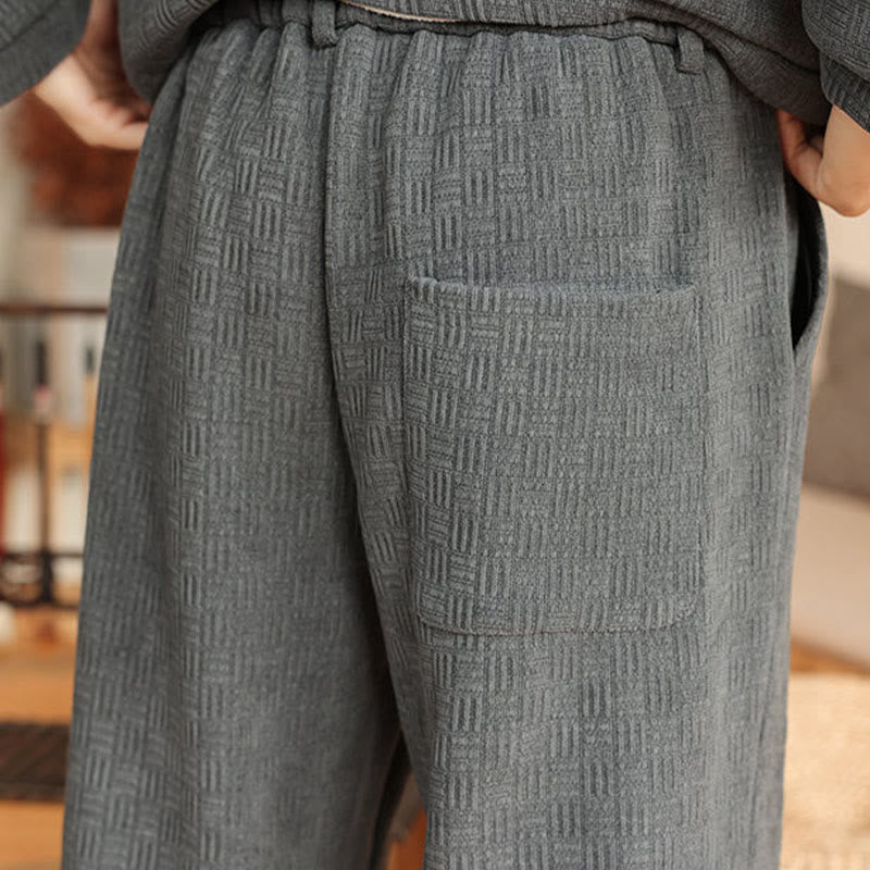 Buddha Stones 2-teiliger Winteranzug für Herren, einfarbig, mit Froschknopfverschluss, Baumwolle, lange Ärmel, Jacke und Hose mit Taschen - image 15