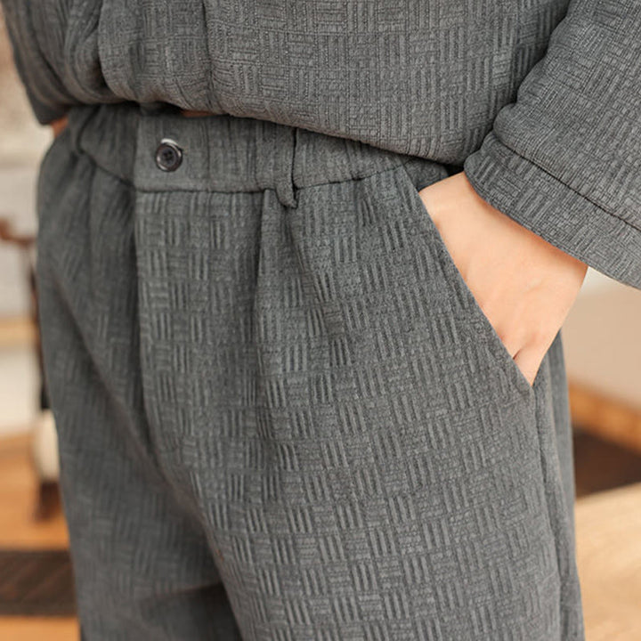 Buddha Stones 2-teiliger Winteranzug für Herren, einfarbig, mit Froschknopfverschluss, Baumwolle, lange Ärmel, Jacke und Hose mit Taschen - image 14