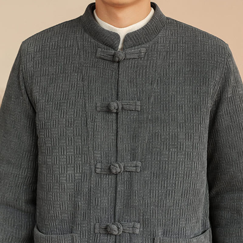 Buddha Stones 2-teiliger Winteranzug für Herren, einfarbig, mit Froschknopfverschluss, Baumwolle, lange Ärmel, Jacke und Hose mit Taschen - image 9