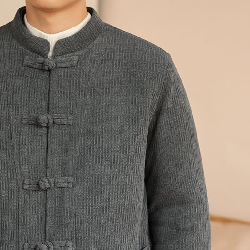 Buddha Stones 2-teiliger Winteranzug für Herren, einfarbig, mit Froschknopfverschluss, Baumwolle, lange Ärmel, Jacke und Hose mit Taschen - image 10