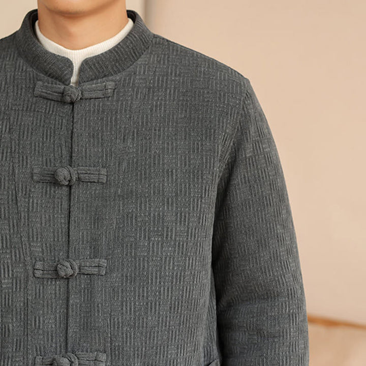 Buddha Stones 2-teiliger Winteranzug für Herren, einfarbig, mit Froschknopfverschluss, Baumwolle, lange Ärmel, Jacke und Hose mit Taschen - image 10